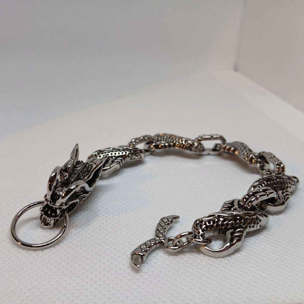 NWOT Silver Tone Metal Fashion Dragon Bracelet Jewelry Men Bling Hip Hop #33
